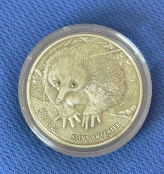 2012 Papua Guinea 5 Kina Spiny Anteater Wildlife Silver Coin Black Diamonds. photo