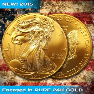 2015 American Silver Eagle 1 Troy Oz.  999 Pure Silver Limited 24k Gold Plated Ed photo