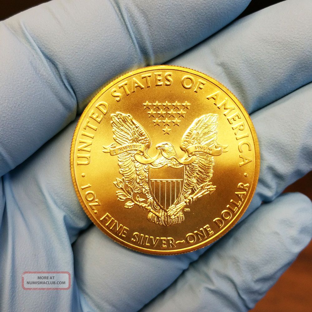 2015 American Silver Eagle 1 Troy Oz. 999 Pure Silver Limited 24k Gold ...