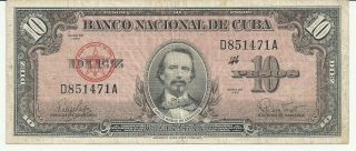 1960 Banco Nacional 10 Pesos Pre - Casrto Note - - Circulated photo