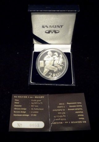 1995 South Africa Proof Silver World Cup Rugby R2 Mintage 3,  981 Very Rare photo