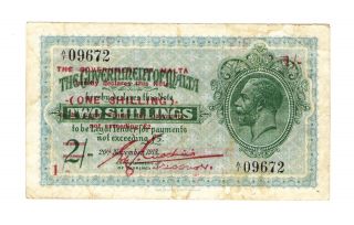 Rare Malta 1 Shilling On 2 Shilling Banknote P - 15 1918 In (f) photo