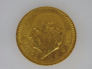 1908 M Mexico Gold 10 Peso Gold Key Date.  2411 Agw Low Mintage 33 photo