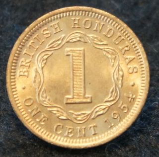1954 British Honduras 1 Cent In Bu Red Mintage Only 200,  000 Rare photo