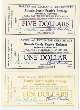 (9333) 1930 ' S (?) Missoula Mt Barter & Exchange Certificates (seven Diff) photo