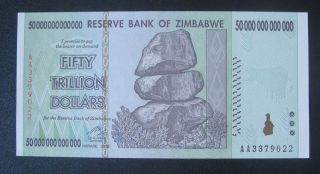 Zimbabwe 50 Trillion Dollars Banknote,  2008,  Uncirculated Unc, photo