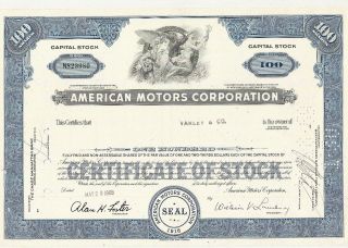 1968 American Motors 100 Shares Stock Certificate Rambler Amx Javelin Jeep photo