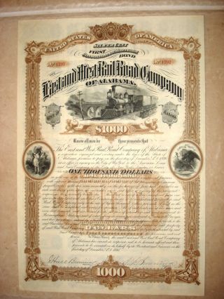 Stock Bond Certificate - The East & West Rr Co.  Of Alabama 6 Coupon - 1886 photo