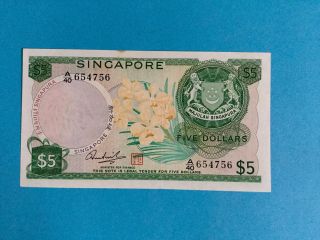 Singapore Orchid $5 Unc Hss Note Dollar Banknote photo
