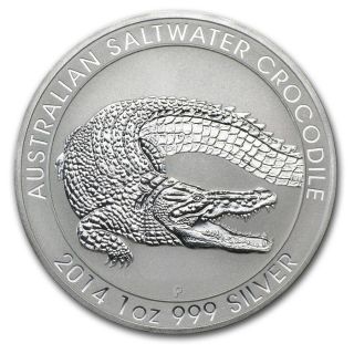 1 Ounce 2014 Silver Australian Saltwater Crocodile Perth Uncirculated Gem photo