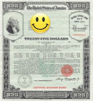 1942 Us 25 Dollars $25 E Series Wwii War Savings Bond Washington Chicago,  Il photo