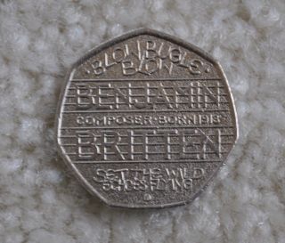 2013,  50 Pence Coin From Uk,  7 Sided,  Benjamin Britten Commemorative Piece photo