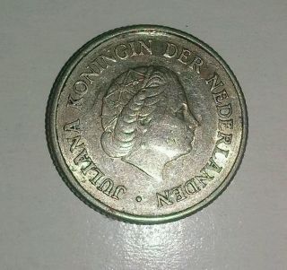 Netherlands Antilles 1954 1/4 Gulden Silver Coin Km - 4 Xf,  Has Small Facial Digs photo