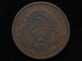 Lower Canada 1842 One Cent Token Circulated Bank Of Montreal On Ribbon photo