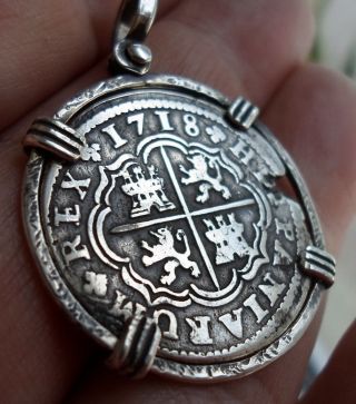 1718 Silver Spanish 2reales Treasure Cob Coin Pendant (not Atocha) photo