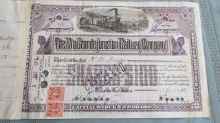 Rio Grande Junction Railway Company Stock Certificate - Issued & Signed 1915 - Colo. photo