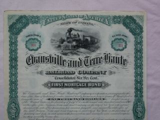 1880 Evansville & Terre Haute Railroad $1000 Bond photo