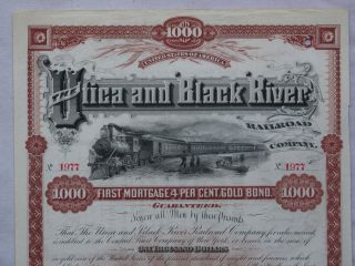 1890 Utica & Black River Railroad $1000 Bond photo