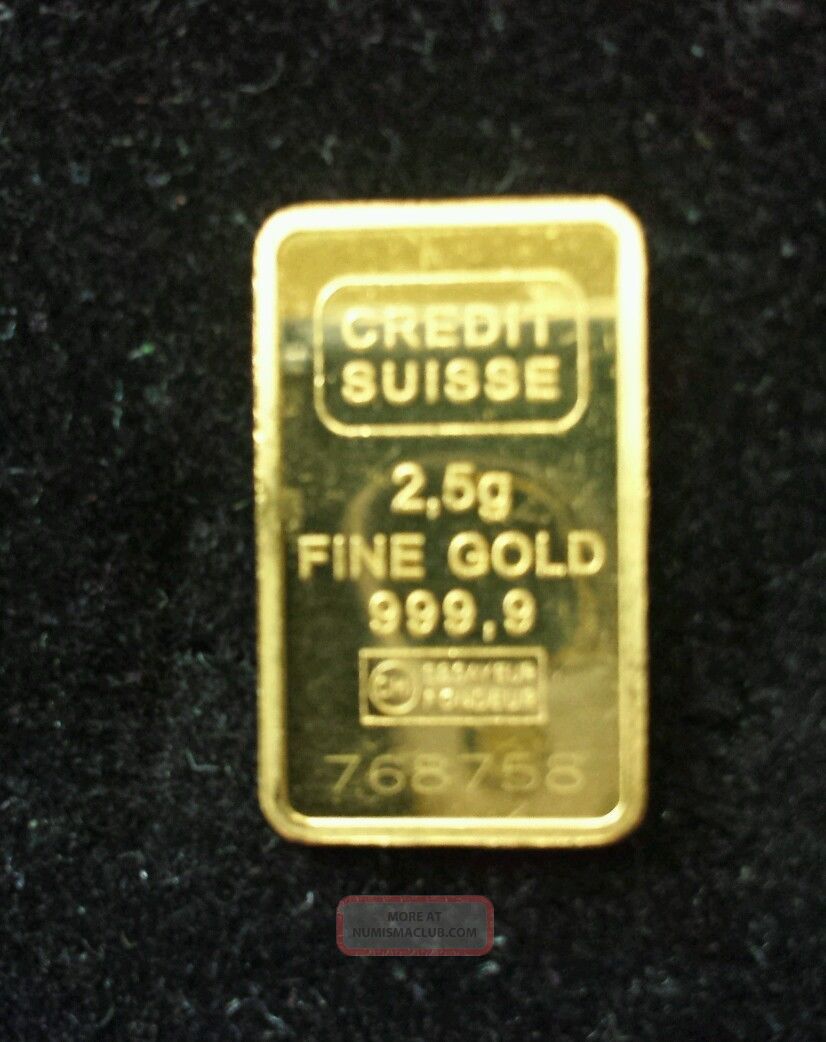 2. 5 Gram Credit Suisse 24kt Gold Bullion Bar Ingot 999. 9 Fine Pure ...