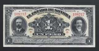 Mexico 1 Peso 1913 Crisp Banknote Sonora photo