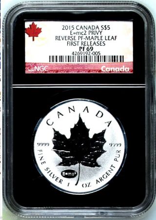 2015 $5 Canada 1 Oz Silver Maple Leaf E=mc2 Privy Ngc Pf69 Reverse Proof photo