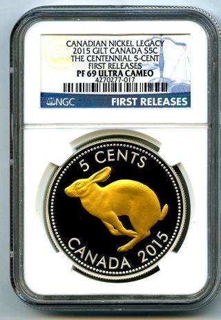 2015 Canada 1oz Silver Ngc Pf69 Fr Legacy Centennial1967 Rabbit Nickel Gilt Gold photo