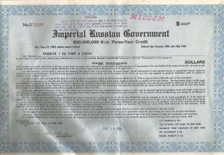 Imperial Russian Government_francis I Du Pont & Co_50 Million 6 1/2 _$1,  000 Bond photo
