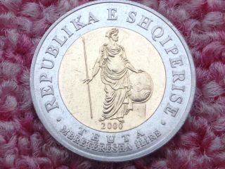 Albania 2000,  100 Leke,  Teuta,  Ancient Warrior Illyrian Queen,  Bi Metall Coin.  Aunc photo
