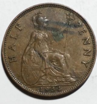 1934 Half Penny Great Britain/uk Coin photo