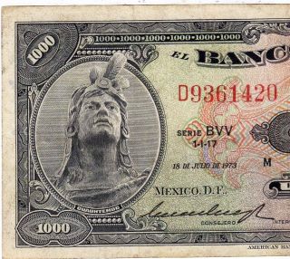 Mexico 1973 $1000 Pesos Cuauhtemoc Serie Bvv (d9361420) Note photo