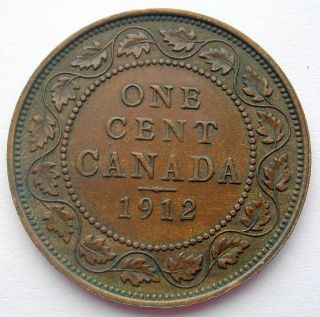 1912 Large Cent Ef - Au 2nd Year King George V Canada Penny photo