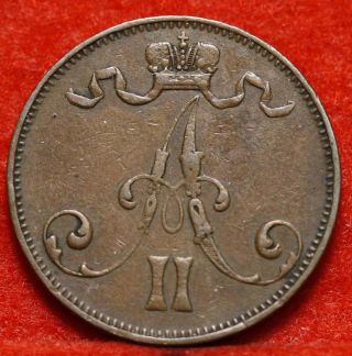 Circulated 1875 Finland 5 Pennia Y2 Foreign Coin S/h photo