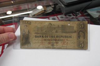 1855 $5 The Bank Of The Republic - Providence,  Rhode Island Note photo