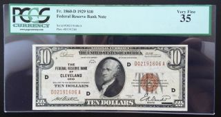 $10 Series 1929 National Currency/ Fed Res Bank Of Cleveland Pcgs 35 Very Fine photo