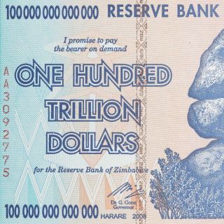 5 X 100 Trillion Dollar Zimbabwe Currency 2008 Aa Series Inflation Note Bills photo