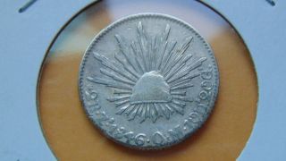 Mexico 2 Reales,  1846 Zs Zacatecas Om Mexican Silver Cap And Ray Coin Radiant photo
