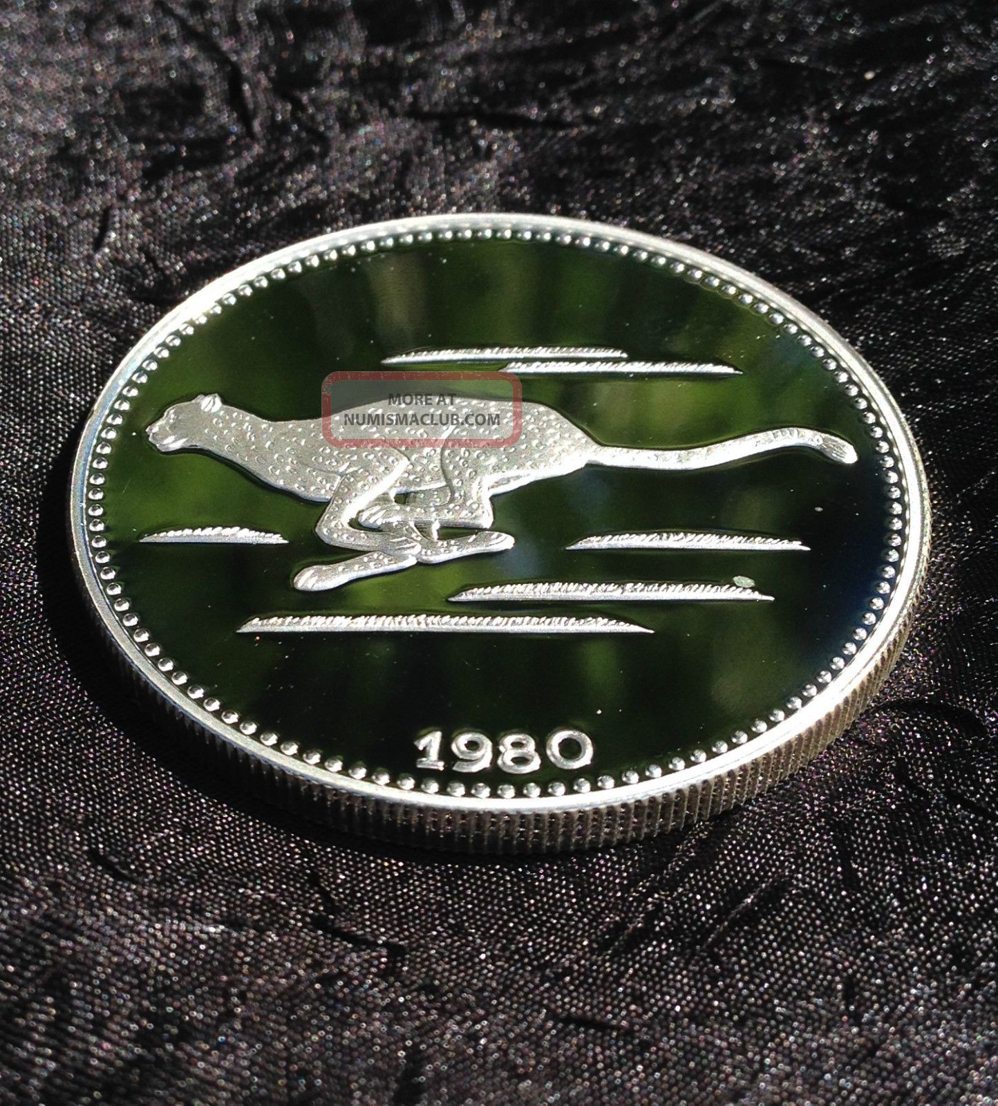 Equatorial Guinea 2000 Ekuele Silver Proof,  1980,  Cheetah,  1000 Minted Africa photo