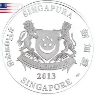 Singapore 2013 10$ Year Of The Snake Lunar 2 Oz Proof Silver Coin photo