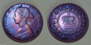 Canada 1864 Brunswick Victoria One Cent Coin Tall 6 Grade photo
