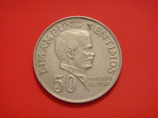 Philippines 50 Sentimos,  1972 Coin.  Marcelo H Del Pilar photo