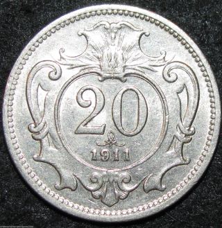 Austria 20 Heller 1911 Europe World Coin (combine S&h) Bin - 1266 photo