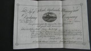 1882 Roy Stone Hydraulic Mining And Dredging Stock Certificate photo