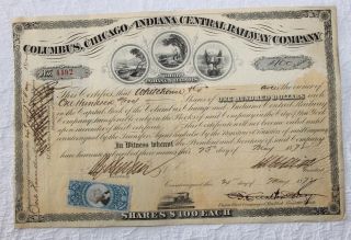 1872 Chicago & Indiana Railway Stock Certificate R112 Rev Stamp Front & Reverse photo