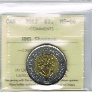 2012 Hms Shannon Canada $2 Dollar Iccs Graded Ms - 66 photo