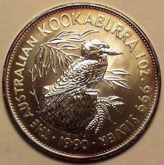 Australia 1990 Kookaburra 5 Dollars 1oz Silver Coin,  Unc photo