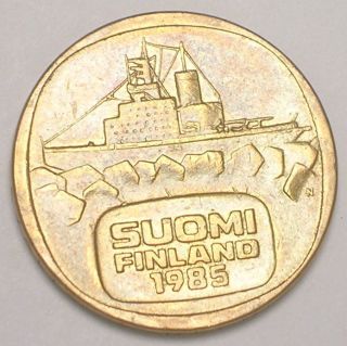 1985 Finland Finnish 5 Markkaa Icebreaker Ship Geese Coin Vf, photo