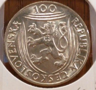 1951 Czechoslovakia100 Korun Uncirculated Silver Coin,  Km 33 - 30th Anniv.  Comm. photo