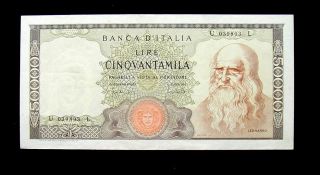 1970 Italy Rare Banknote 50000£ Leonardo Vinci Xf Spl photo