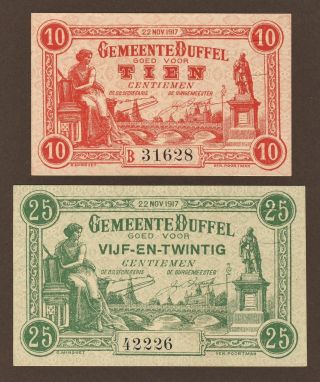 Belgium,  Emergency Money Duffel,  10 Ct.  And 25 Ct. ,  22/11/1917,  Unc photo