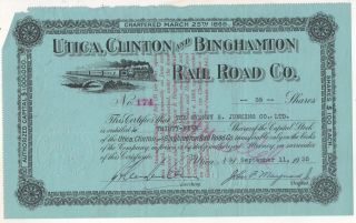 Utica Clinton And Binghamton Railroad Co York Ny 1935 Stock Certificate photo
